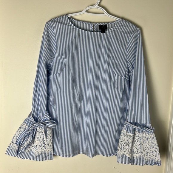 Worthington Stripes Blue & white Boho Bell Sleeve Top - Picture 3 of 11